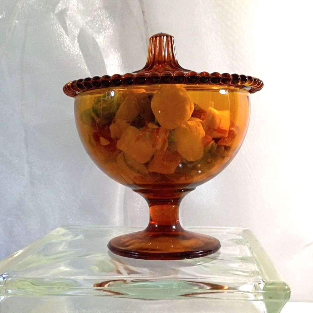 Indiana Glass Amber Pedestal Candy Dish~Vintage~